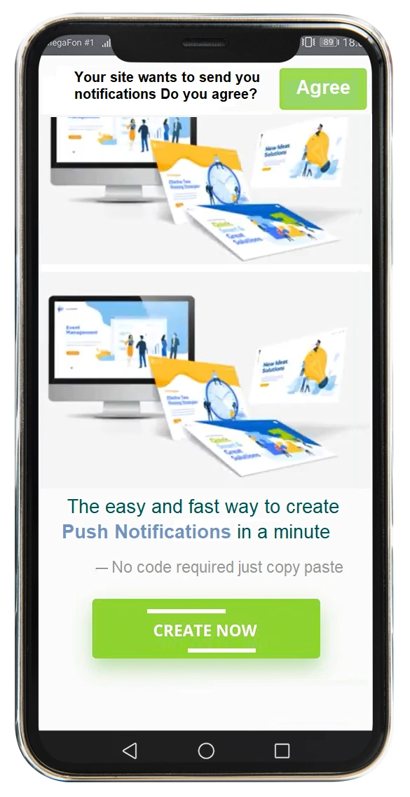 Push notifications preview on mobile device